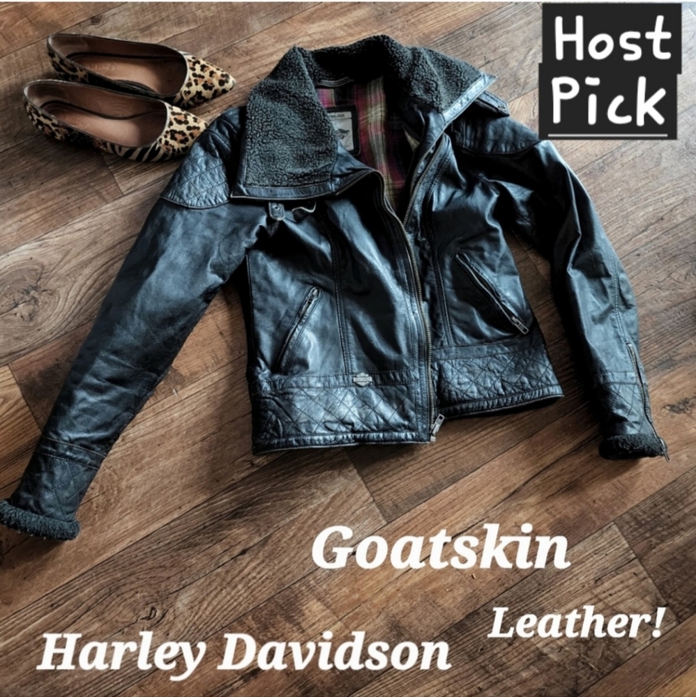 ✨️ GOATSKIN DISTRESSED LEATHER HARLEY DAVIDSON JACKET WOMEN'S XS       ☆